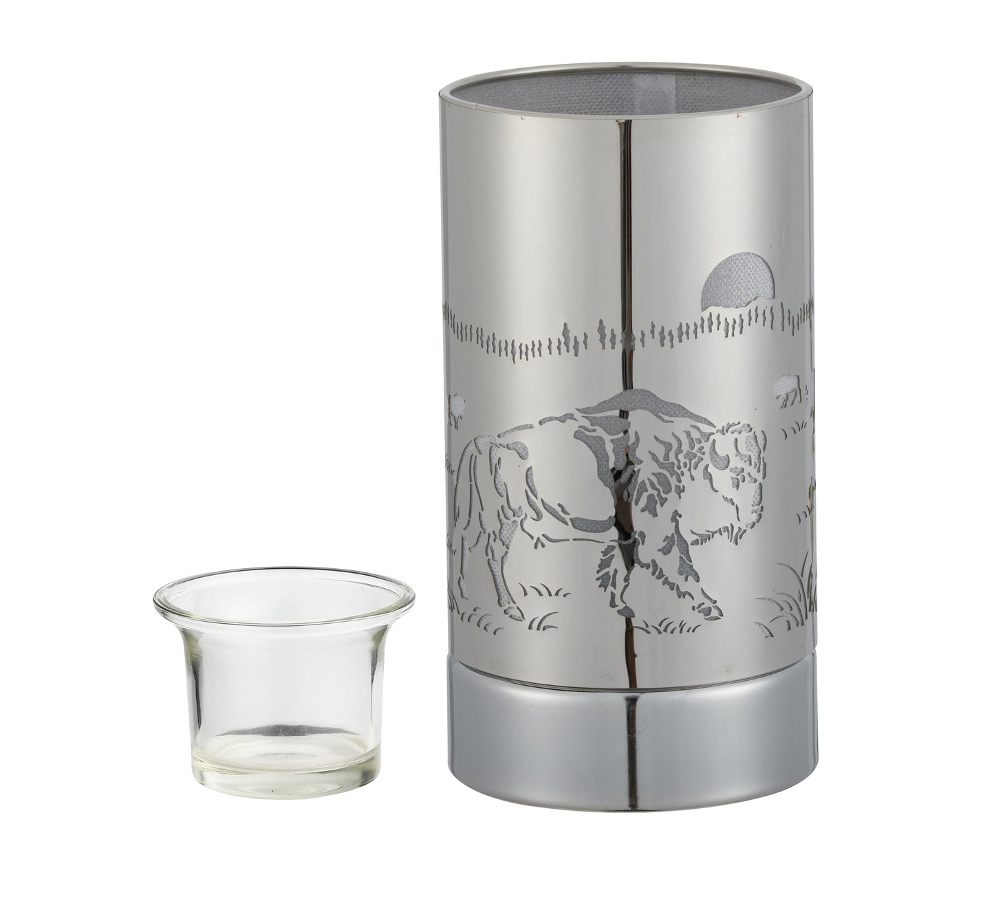 7" touch lamp-Fragrance Wax Melts Warmer -Electric Candle Essential Oil Burner-Metal Silver Bison Table Decor by Peterson Housewares & Artwares