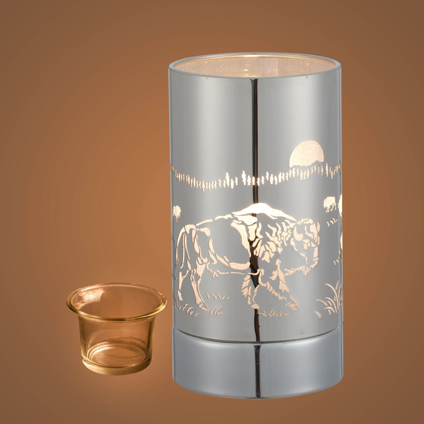 7" touch lamp-Fragrance Wax Melts Warmer -Electric Candle Essential Oil Burner-Metal Silver Bison Table Decor by Peterson Housewares & Artwares