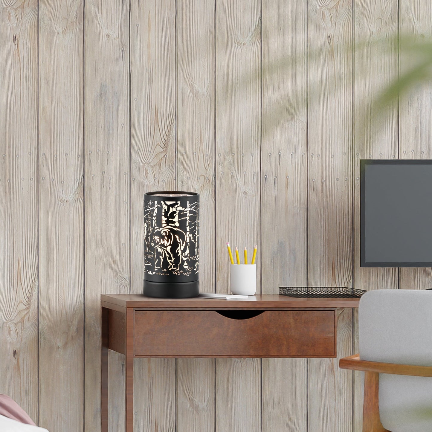 7" Touch lamp/Oil burner/Wax warmer-Black Bear Family by Peterson Housewares & Artwares