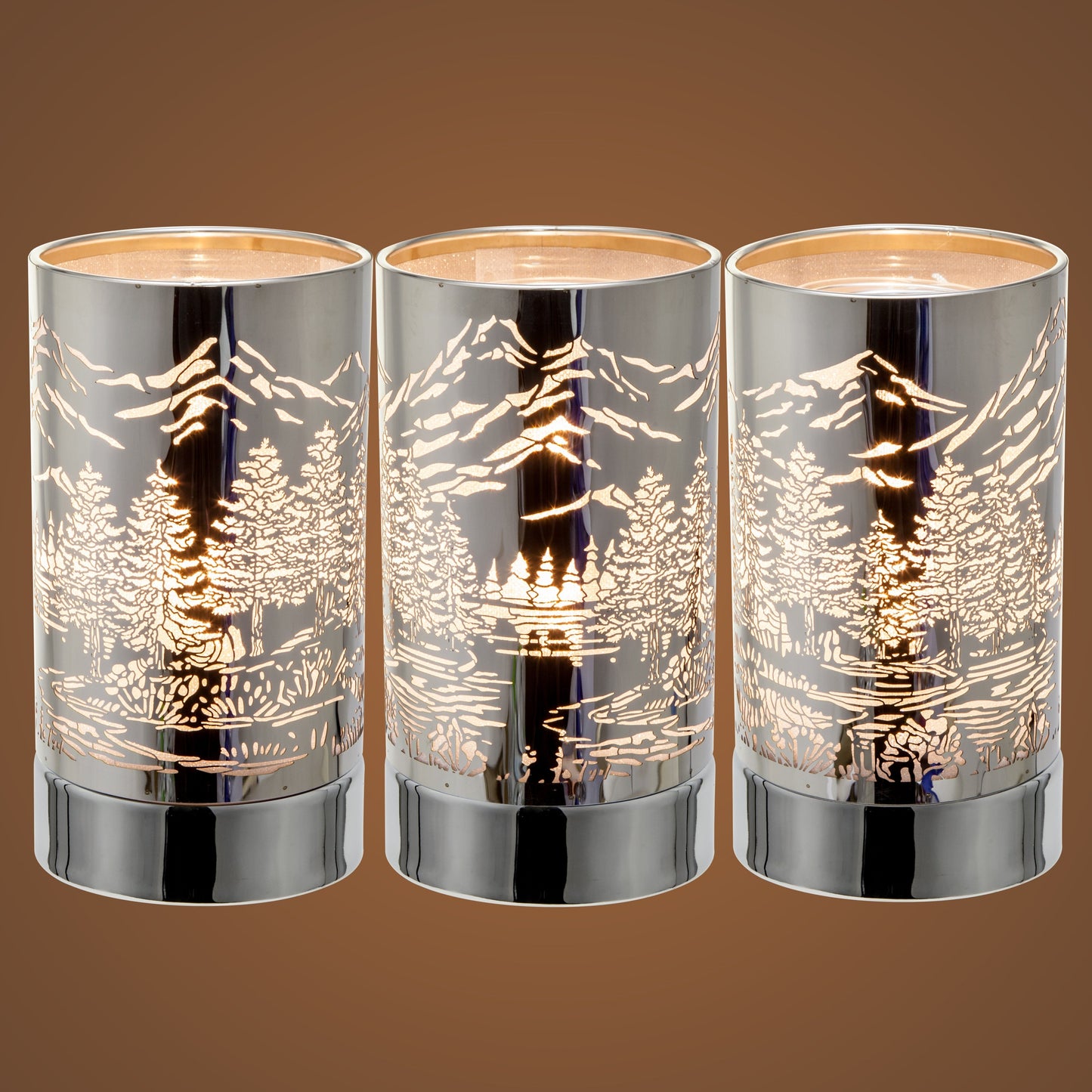 7" Touch lamp/Oil burner/Wax warmer-Silver Mountain Scene by Peterson Housewares & Artwares